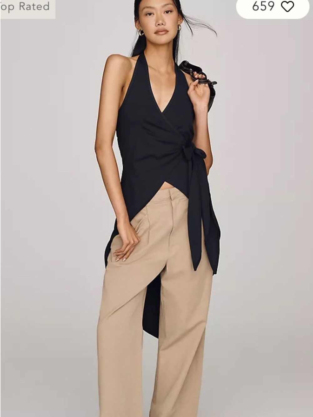 Anthropologie Maeve Black Halter Wrap Tank Top with Side Tie Size XS